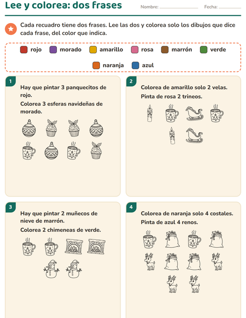 Vista previa de la hoja de Leer y colorear con Navidad B&N 2 para grado 1