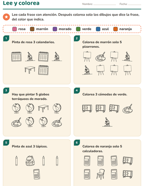 Vista previa de la hoja de Leer y colorear con Salón de clases 2 (B/N) para grado 1
