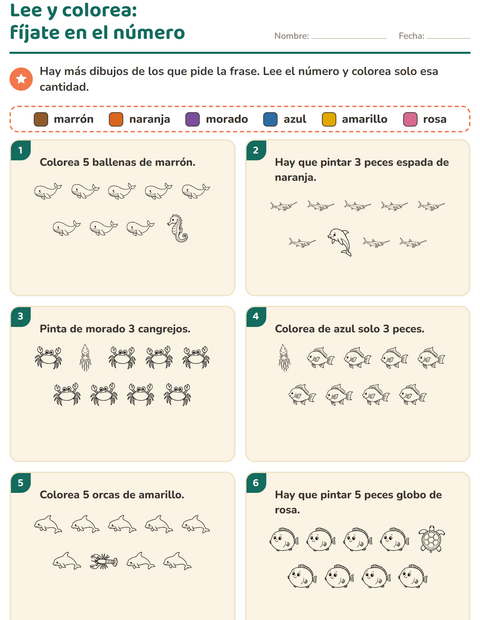 Vista previa de la hoja de Leer y colorear con Vida marina BN para grado 1