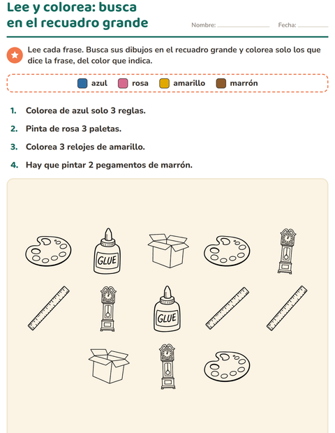 Vista previa de la hoja de Leer y colorear con Educación BN para grado 1