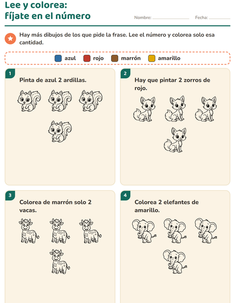 Vista previa de la hoja de Leer y colorear con Animales BN 2 para grado 1