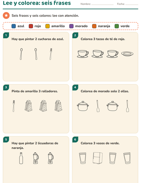 Vista previa de la hoja de Leer y colorear con Cocina BN para grado 1