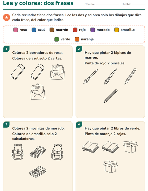 Vista previa de la hoja de Leer y colorear con Educación BN para grado 1