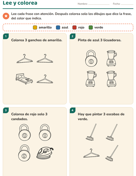 Vista previa de la hoja de Leer y colorear con Hogar BN 2 para grado 1