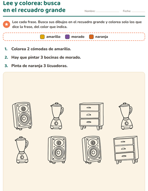 Vista previa de la hoja de Leer y colorear con Hogar BN para grado 1