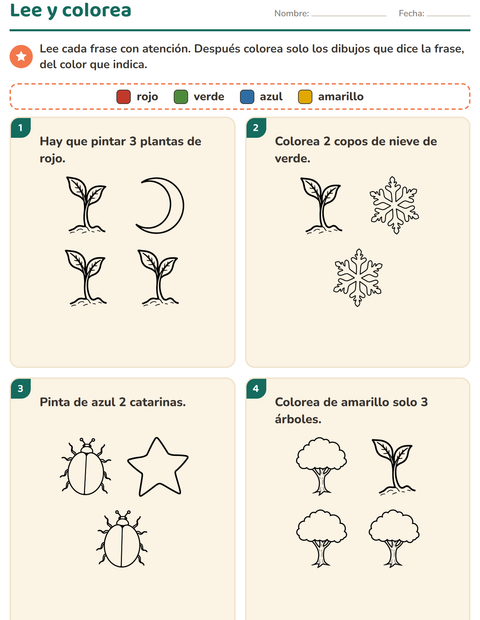 Vista previa de la hoja de Leer y colorear con Naturaleza BN para grado 1