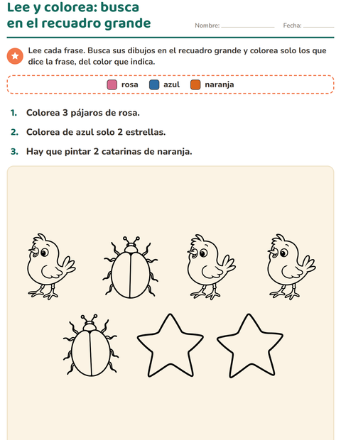 Vista previa de la hoja de Leer y colorear con Naturaleza BN para grado 1