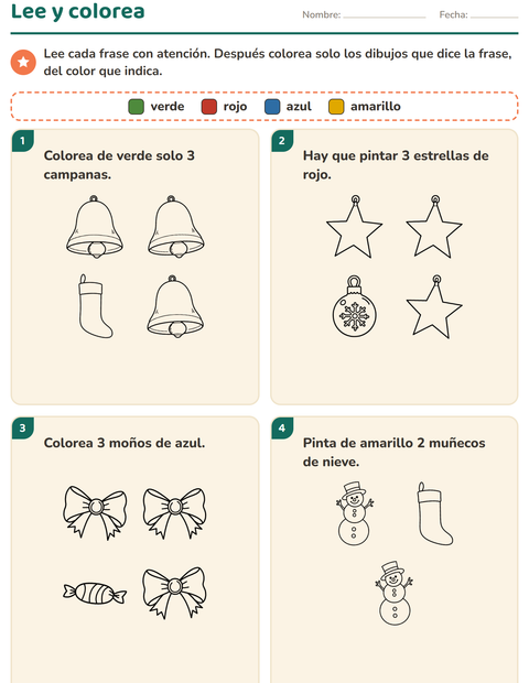 Vista previa de la hoja de Leer y colorear con Navidad B&N para grado 1