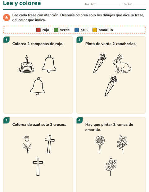 Vista previa de la hoja de Leer y colorear con Pascua BN para grado 1