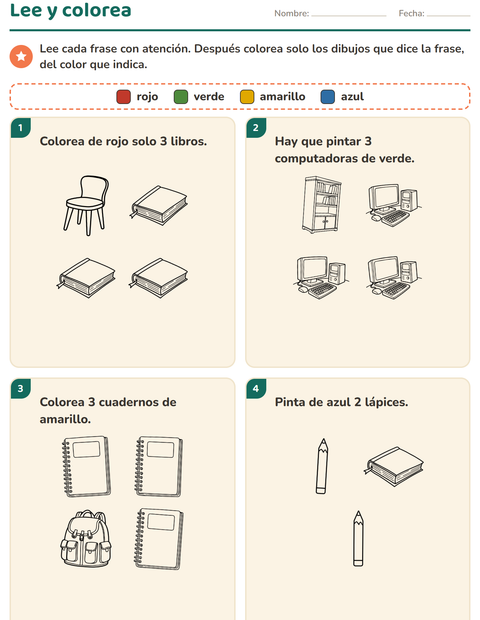 Vista previa de la hoja de Leer y colorear con Salón de clases 2 (B/N) para grado 1