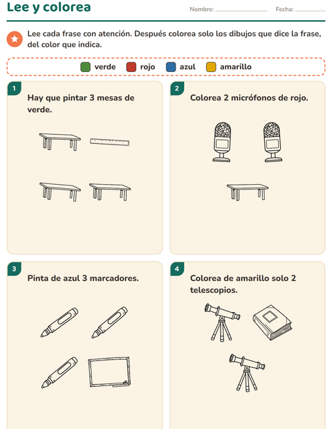 Vista previa de la hoja de Leer y colorear con Salón de clases (B/N) para grado 1