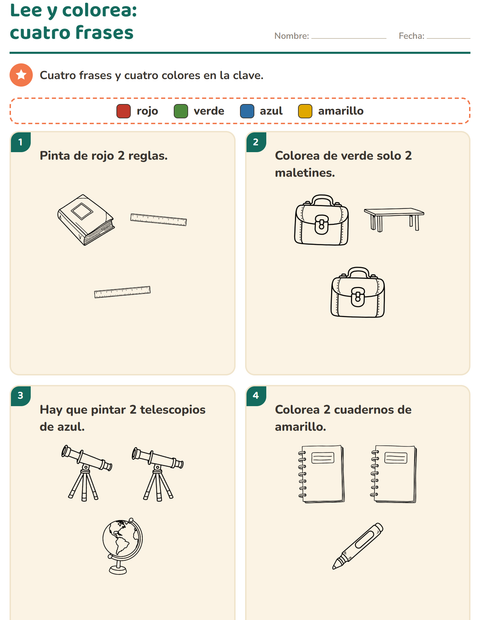 Vista previa de la hoja de Leer y colorear con Salón de clases (B/N) para grado 1