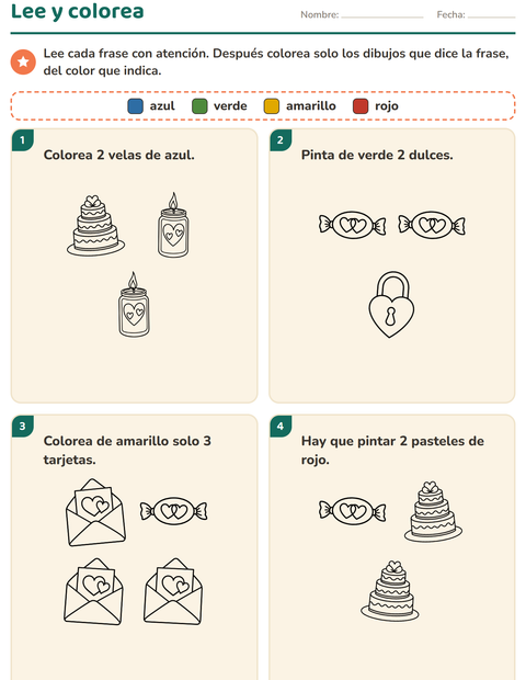 Vista previa de la hoja de Leer y colorear con San Valentín BN para grado 1