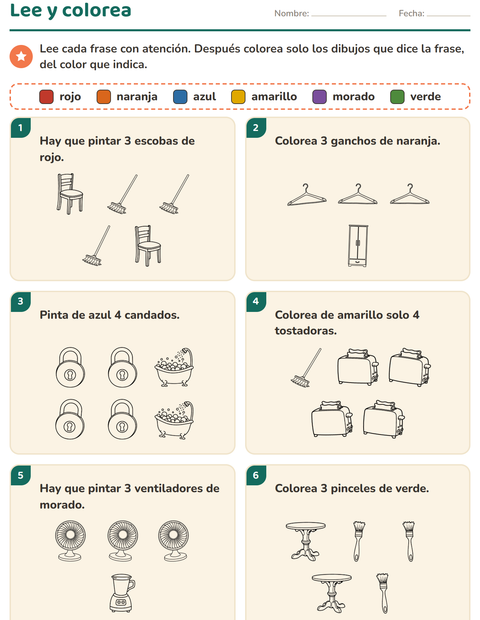 Vista previa de la hoja de Leer y colorear con Hogar BN 2 para grado 1