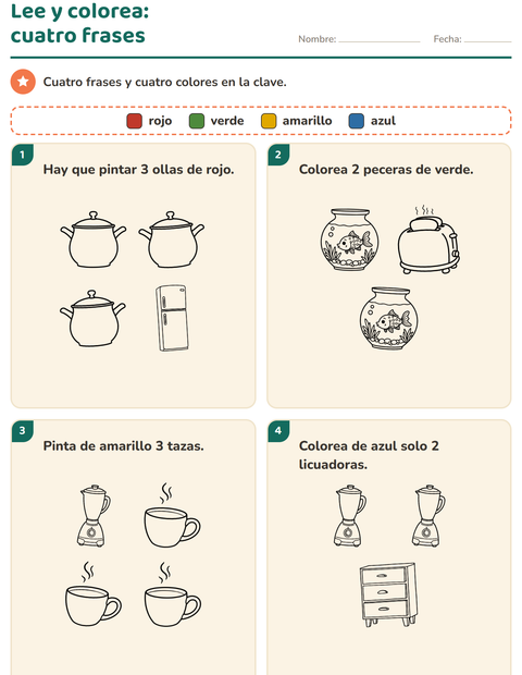 Vista previa de la hoja de Leer y colorear con Hogar BN para grado 1