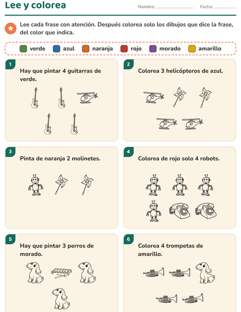 Vista previa de la hoja de Leer y colorear con Juguetes BN 2 para grado 1