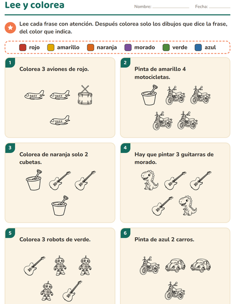 Vista previa de la hoja de Leer y colorear con Juguetes BN para grado 1