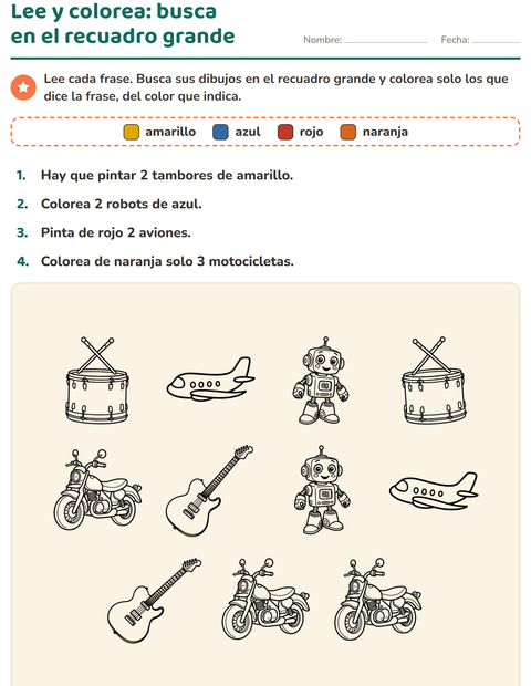 Vista previa de la hoja de Leer y colorear con Juguetes BN para grado 1