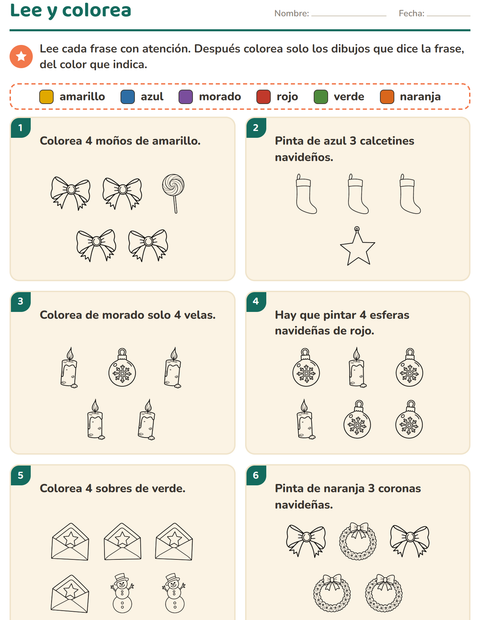 Vista previa de la hoja de Leer y colorear con Navidad B&N para grado 1
