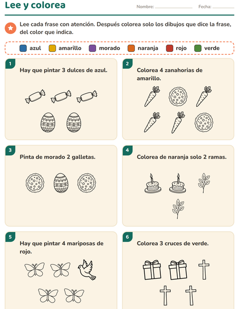 Vista previa de la hoja de Leer y colorear con Pascua BN para grado 1