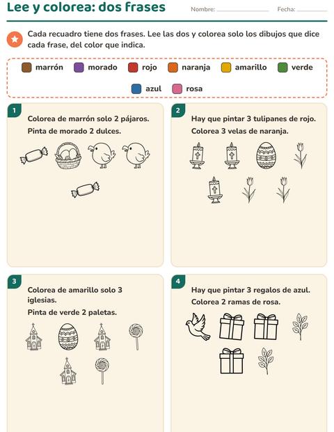 Vista previa de la hoja de Leer y colorear con Pascua BN para grado 1