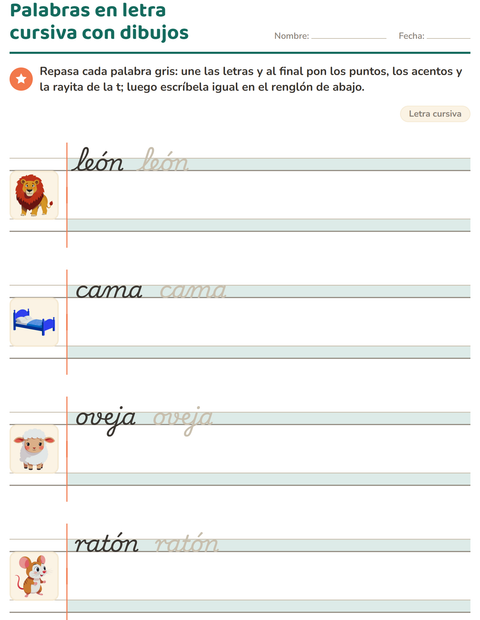 Vista previa de la hoja de Letra cursiva para grado 2