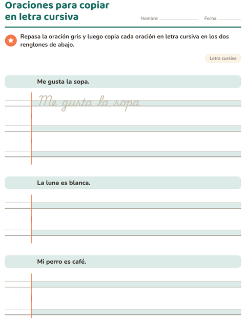 Vista previa de la hoja de Letra cursiva para grado 3