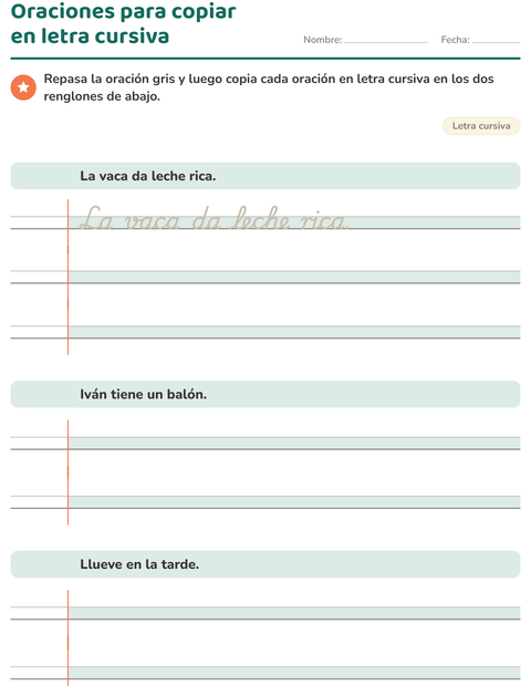 Vista previa de la hoja de Letra cursiva para grado 3