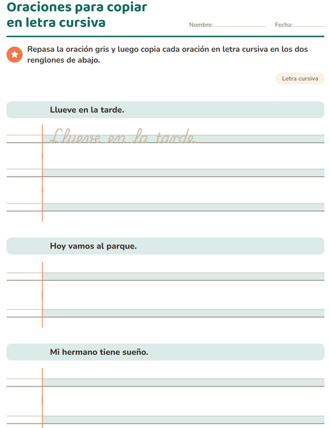 Vista previa de la hoja de Letra cursiva para grado 3