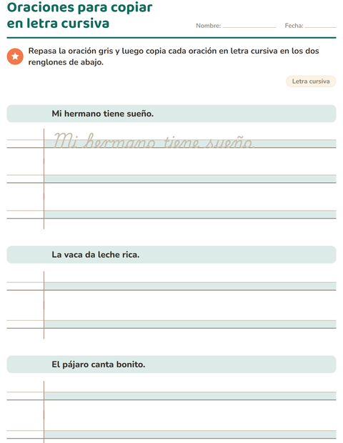 Vista previa de la hoja de Letra cursiva para grado 3