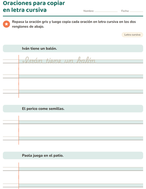 Vista previa de la hoja de Letra cursiva para grado 3