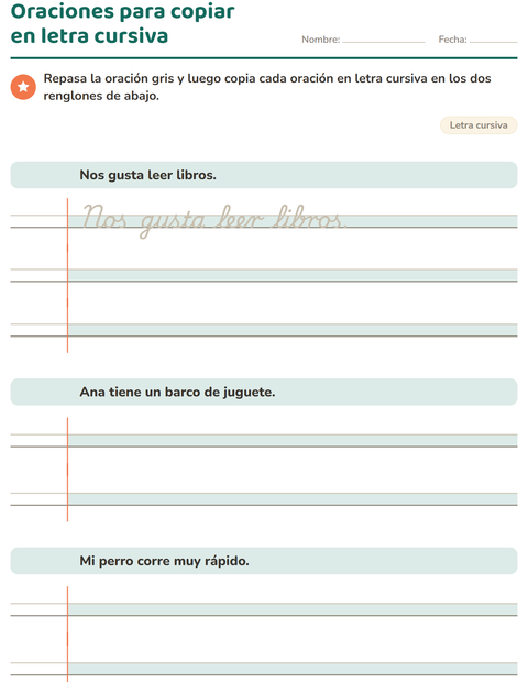 Vista previa de la hoja de Letra cursiva para grado 3