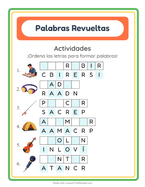 Vista previa de la hoja de Letras Revueltas con Actividades para grado 1
