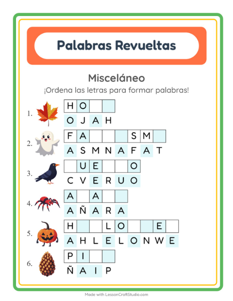 Vista previa de la hoja de Letras Revueltas con Misceláneo para grado 1