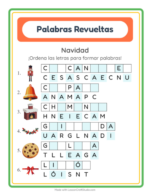 Vista previa de la hoja de Letras Revueltas con Navidad para grado 1