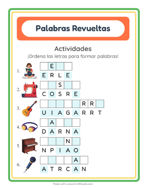 Vista previa de la hoja de Letras Revueltas con Actividades para grado 1