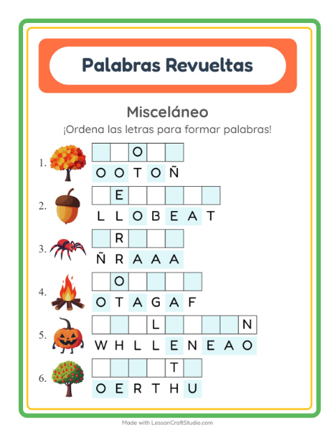 Vista previa de la hoja de Letras Revueltas con Misceláneo para grado 1