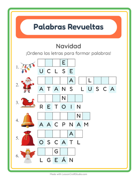 Vista previa de la hoja de Letras Revueltas con Navidad para grado 1