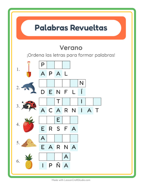 Vista previa de la hoja de Letras Revueltas con Verano para grado 1