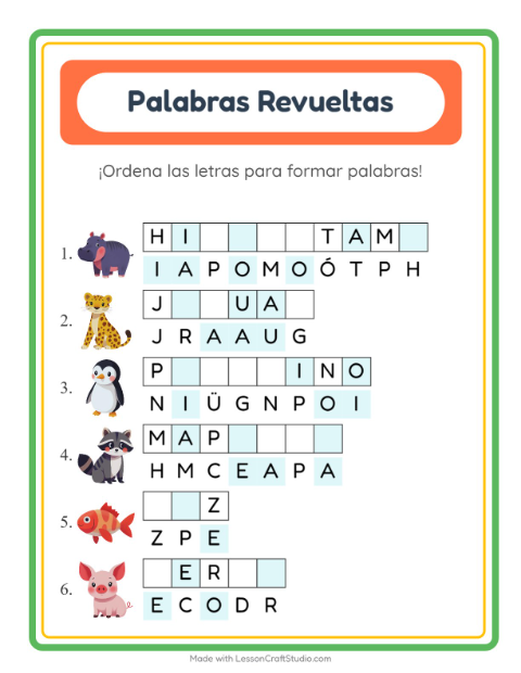 Vista previa de la hoja de Letras Revueltas para grado 1