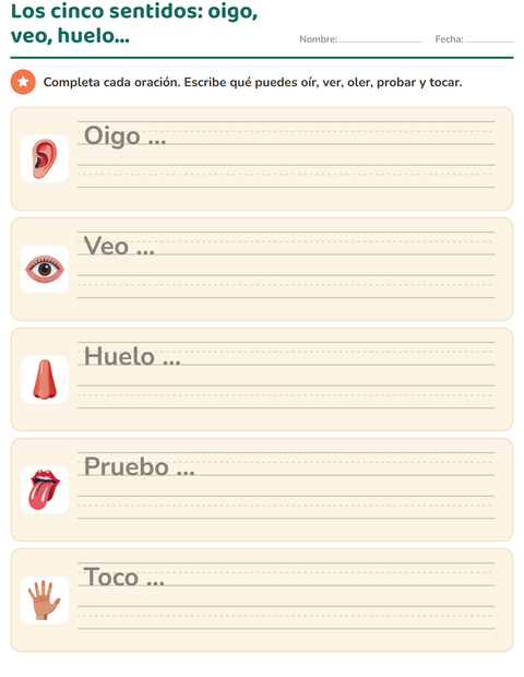 Vista previa de la hoja de Los cinco sentidos para grado 1