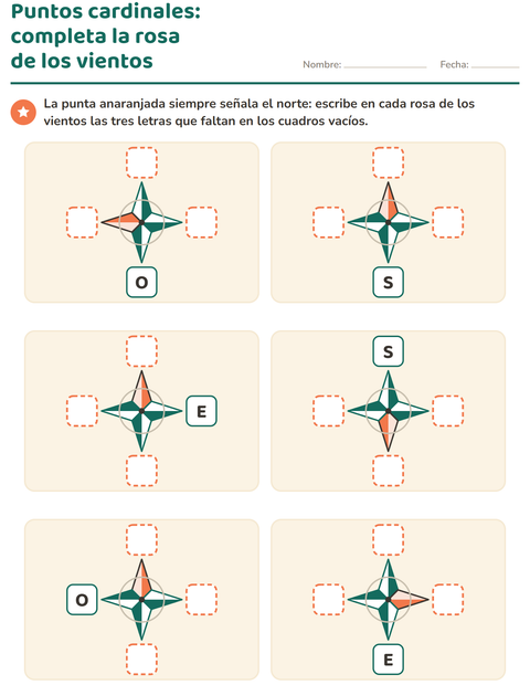 Puntos cardinales: completa la rosa de los vientos, aunque esté girada