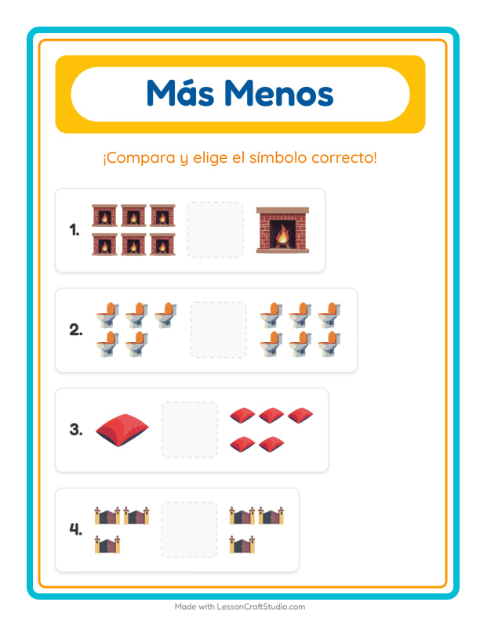Vista previa de la hoja de Más O Menos con Alrededor de la casa para preescolar