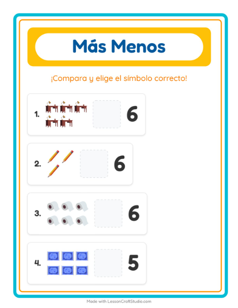 Vista previa de la hoja de Más O Menos con Alrededor de la casa para preescolar