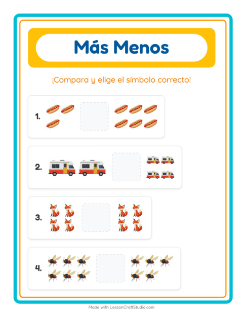 Vista previa de la hoja de Más O Menos con Campamento para preescolar