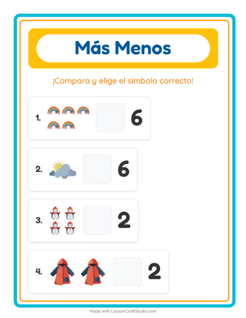 Vista previa de la hoja de Más O Menos con Clima para preescolar