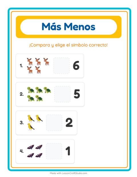 Vista previa de la hoja de Más O Menos con Criaturas del bosque para preescolar