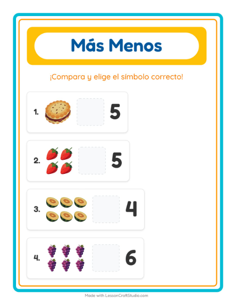 Vista previa de la hoja de Más O Menos con Desayuno para preescolar