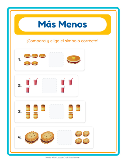 Vista previa de la hoja de Más O Menos con Desayuno para preescolar