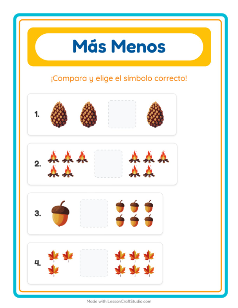 Vista previa de la hoja de Más O Menos con Misceláneo para preescolar
